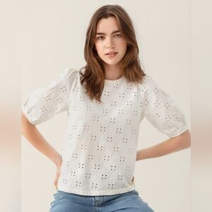 MSCH Copenhagen Karissa SS Off White Eyelet Top